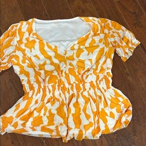 Ava & Viv Vibrant Orange and White Blouse